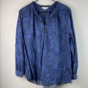 beachlunchlounge Blue Floral Cotton Blouse Size L